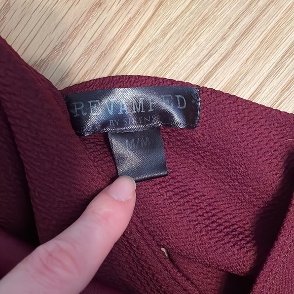 Revamped Burgundy Off-Shoulder Mini Dress - Picture 6 of 7